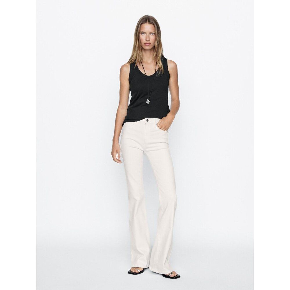 Massimo Dutti Womens Jeans EU 44 US 12 Cream Skinny Flared Stretch 5080/725 NWT